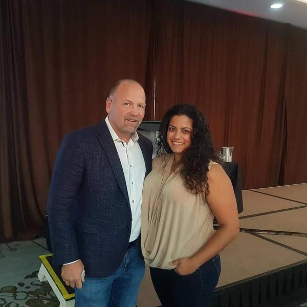 Leafs Legend, Wendel Clark with CULA Legend, Sara Maharajh 